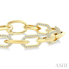 3 Ctw Open Window Hexagon Link Round Cut Diamond Fashion Bracelet in 14K Yellow Gold