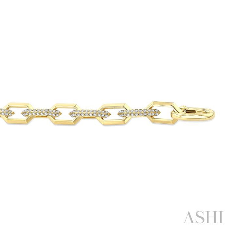 3 Ctw Open Window Hexagon Link Round Cut Diamond Fashion Bracelet in 14K Yellow Gold