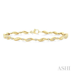 1/4 Ctw Wave Link Round Cut Diamond Fashion Bracelet in 10K Yellow Gold