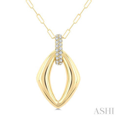 1/4 Ctw Open Window Marquise Shape Round Cut Diamond Fashion Pendant With Chain in 14K Yellow Gold