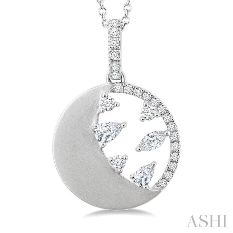 3/8 Ctw Crescent Accent Circle Marquise, Pear and Round Cut Diamond Fashion Pendant With Chain in 14K White Gold