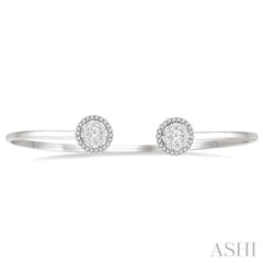 5/8 Ctw Lovebright Open Cuff Round Cut Diamond Stackable Bangle in 14K White Gold
