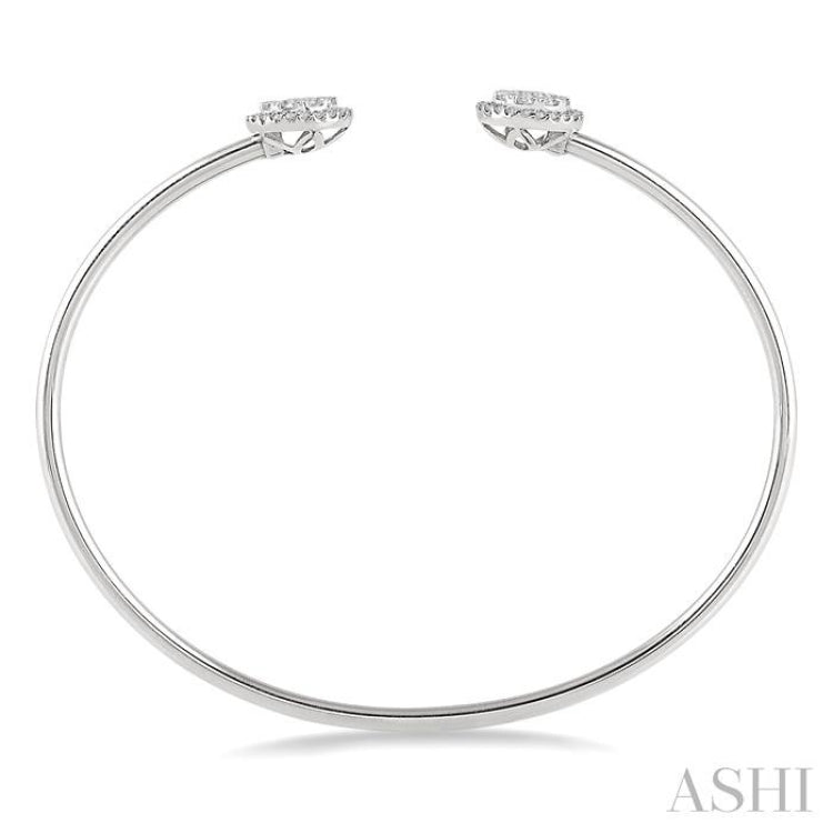 5/8 Ctw Lovebright Open Cuff Round Cut Diamond Stackable Bangle in 14K White Gold
