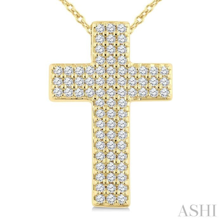1/3 Ctw Cross Three-Row Pave Set Round cut Diamond Fashion Pendant With Chain in 10K Yellow Gold