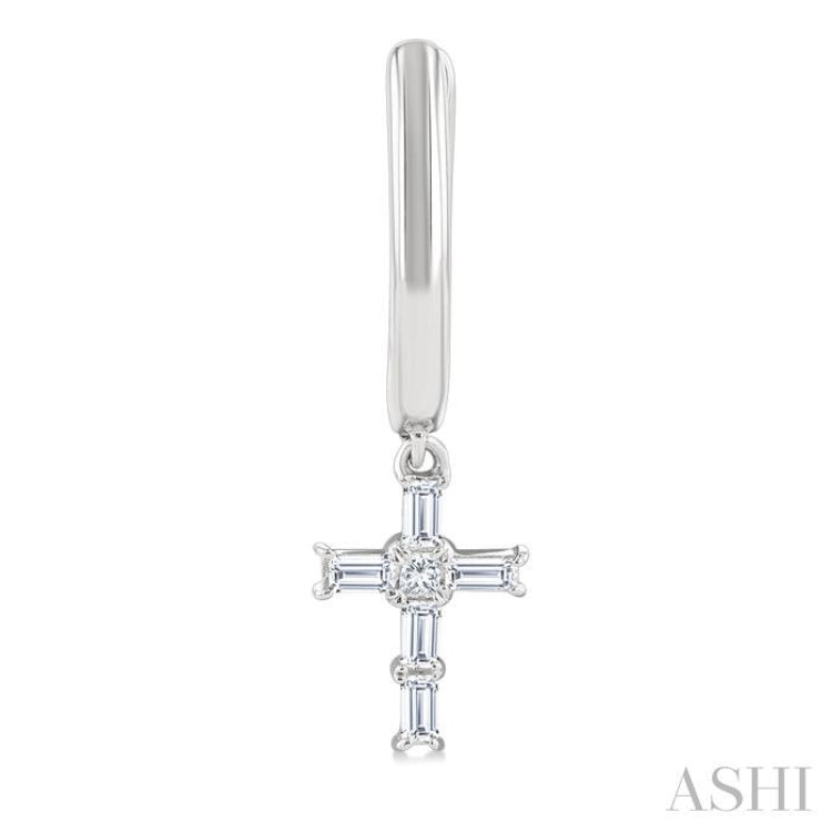 1/5 Ctw Princess and Baguette Cut Diamond Cross Petite Fashion Hoop Earrings in 10K White Gold