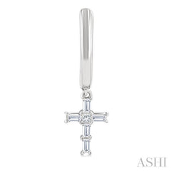 1/5 Ctw Princess and Baguette Cut Diamond Cross Petite Fashion Hoop Earrings in 10K White Gold