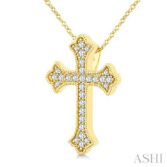 1/5 Ctw Round Cut Diamond Cross Petite Fashion Pendant With Chain in 10K Yellow Gold