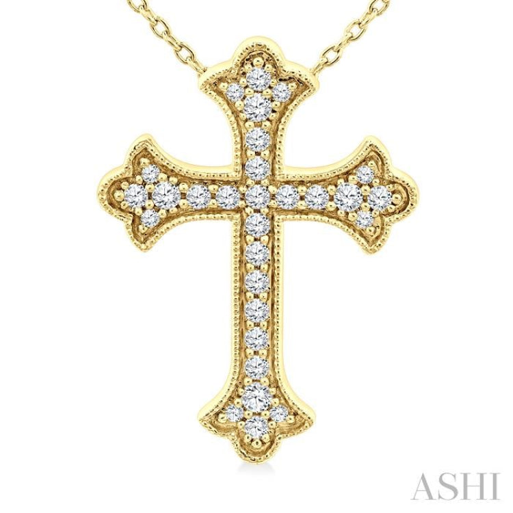 1/5 Ctw Round Cut Diamond Cross Petite Fashion Pendant With Chain in 10K Yellow Gold