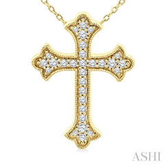 1/5 Ctw Round Cut Diamond Cross Petite Fashion Pendant With Chain in 10K Yellow Gold