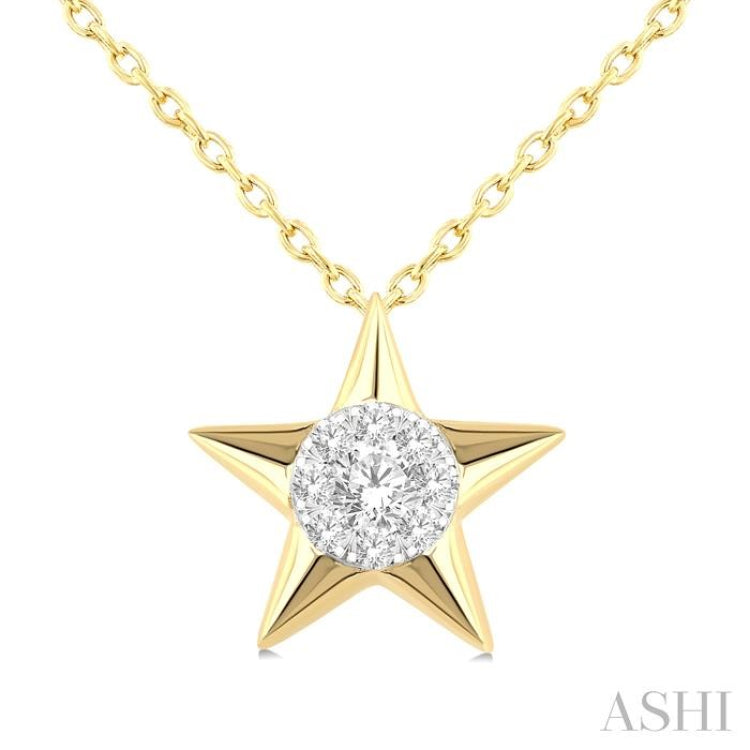 1/8 Ctw Lovebright Star Motif Round Cut Diamond Fashion Pendant With Chain in 14K Yellow and White Gold