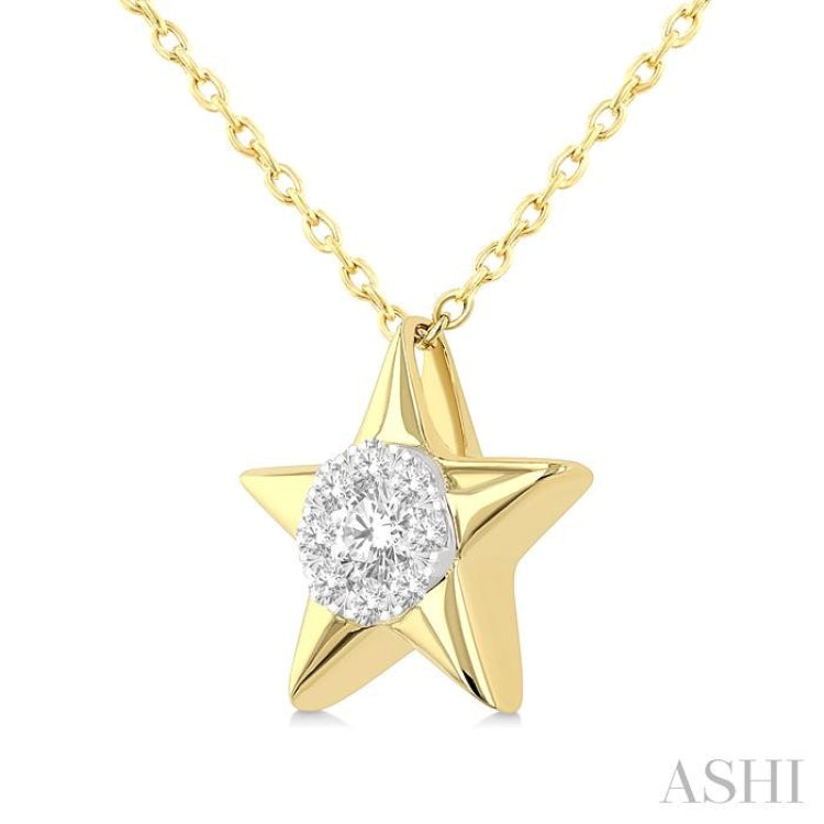 1/8 Ctw Lovebright Star Motif Round Cut Diamond Fashion Pendant With Chain in 14K Yellow and White Gold