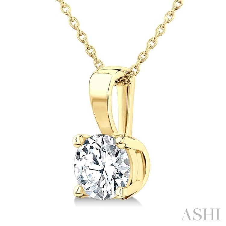 1 Ctw Prong Set Round Cut Diamond Solitaire Pendant With Chain in 14K Yellow Gold