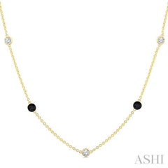 1 Ctw Black and White Round Cut Diamond Station Necklace in 14K Yellow Gold