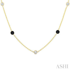 1 Ctw Black and White Round Cut Diamond Station Necklace in 14K Yellow Gold