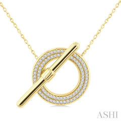 1/4 Ctw Circle Frame Round Cut Diamond Fashion Toggle Necklace in 10K Yellow Gold