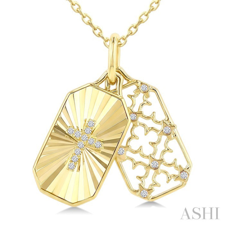 1/20 Ctw Octagonal Shape Fluted Cross & Lattice Medallion Round Cut Diamond Fashion Pendant With Chain in 10K Yellow Gold