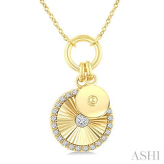 1/6 Ctw Fluted Circle Charm Round Cut Diamond Fashion Pendant With Chain in 10K Yellow and White Gold