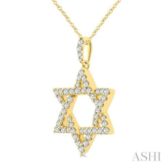 1/2 Ctw Star Of David Round Cut Diamond Fashion Pendant With Chain in 14K Yellow Gold