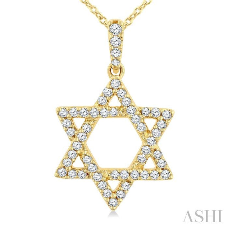 1/4 Ctw Star Of David Round Cut Diamond Fashion Pendant With Chain in 14K Yellow Gold