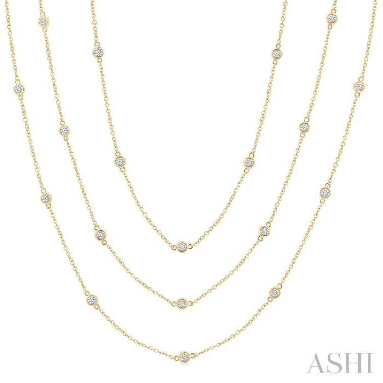 2 Ctw Bezel Set Round Cut Diamond 60-Inch Long Station Necklace in 14K Yellow Gold