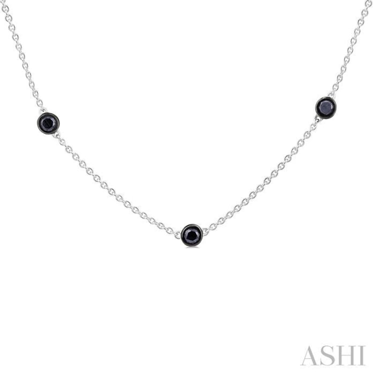 1 Ctw Round Cut Black Diamond Station Necklace in 14K White Gold