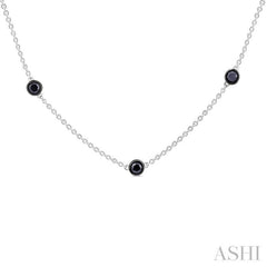 1 Ctw Round Cut Black Diamond Station Necklace in 14K White Gold