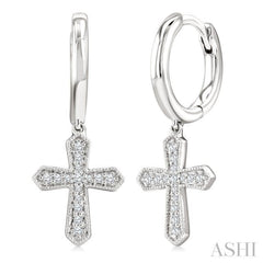 1/6 Ctw Round Cut Diamond Cross Petite Fashion Huggies Earrings in 10K White Gold