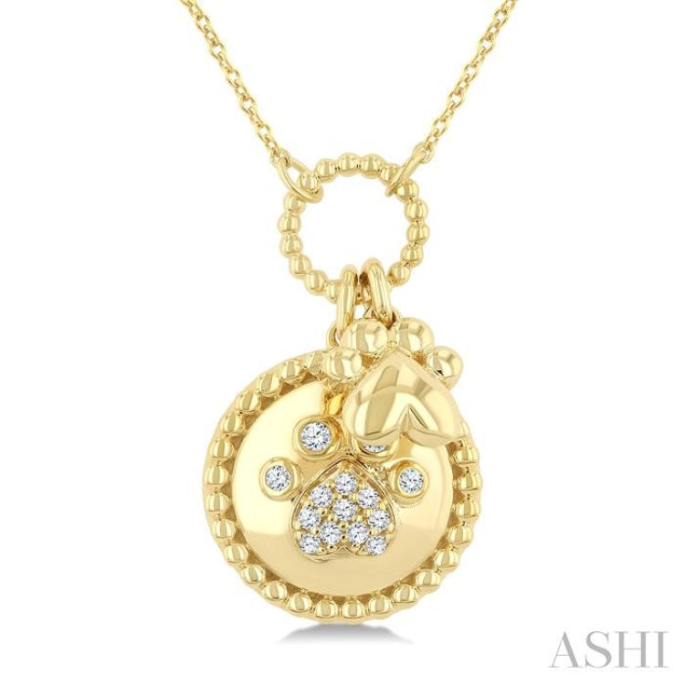 1/8 Ctw Medallion Dog Paw Charm Round Cut Diamond Fashion Pendant With Chain in 10K Yellow Gold