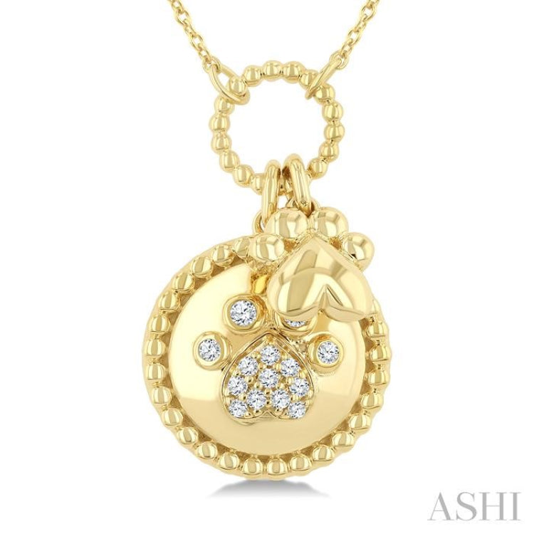 1/8 Ctw Medallion Dog Paw Charm Round Cut Diamond Fashion Pendant With Chain in 10K Yellow Gold