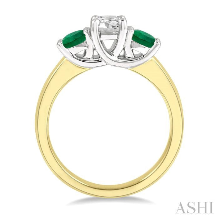 3.90 MM Round Shape Emerald and 1/2 Ctw Past, Present and Future Round Cut Diamond Precious Ring in 14K Yellow and White Gold