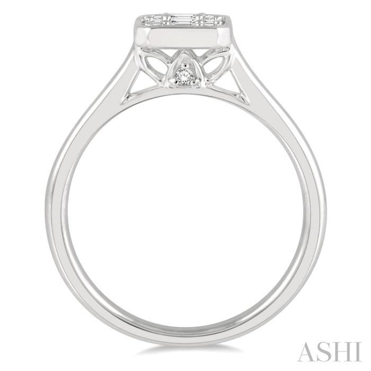 1/3 Ctw Octagonal Shape Baguette and Round Cut Diamond Ladies Ring in 14K White Gold