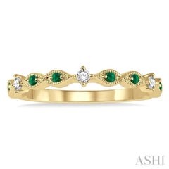 1.25 MM Round Cut Green Emerald and 1/20 Ctw Round Cut Diamond Precious Half Eternity Wedding Band in 14K Yellow Gold