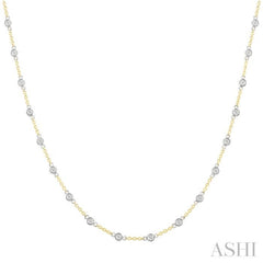 1 Ctw Bezel Set Round Cut Diamond Station Necklace in 14K Yellow and White Gold