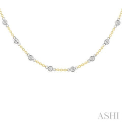 1 Ctw Bezel Set Round Cut Diamond Station Necklace in 14K Yellow and White Gold