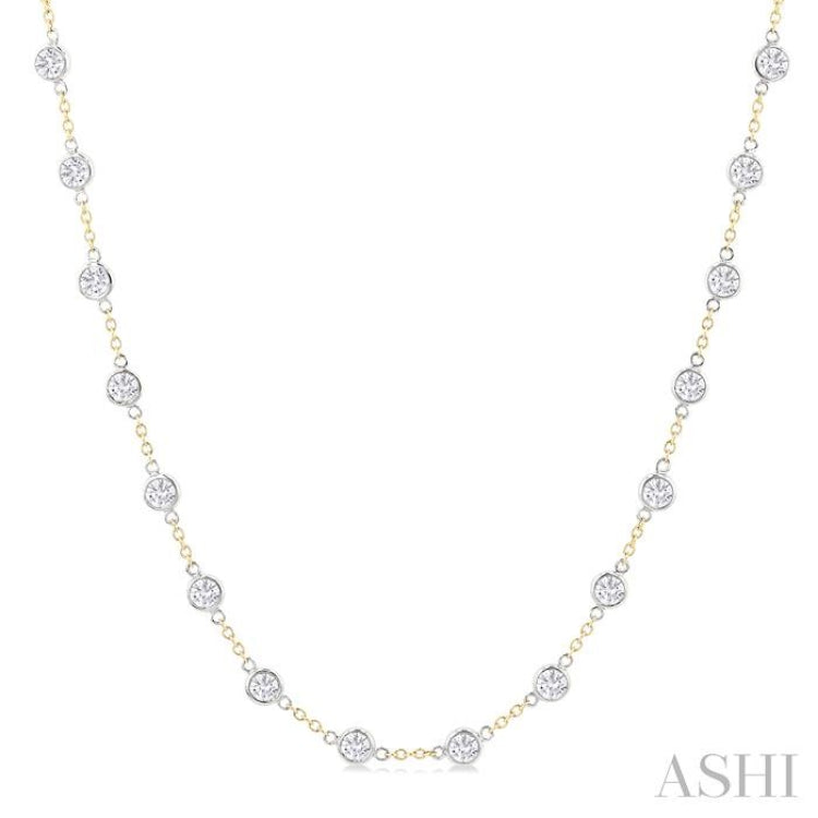 5 Ctw Bezel Set Round Cut Diamond Station Necklace in 14K Yellow and White Gold