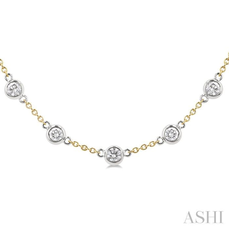 3 Ctw Bezel Set Round Cut Diamond Station Necklace in 14K Yellow and White Gold