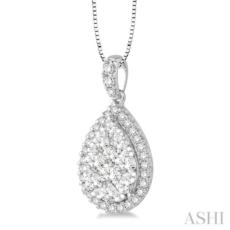 1 Ctw Pear Shape Diamond Lovebright Pendant in 14K White Gold with Chain
