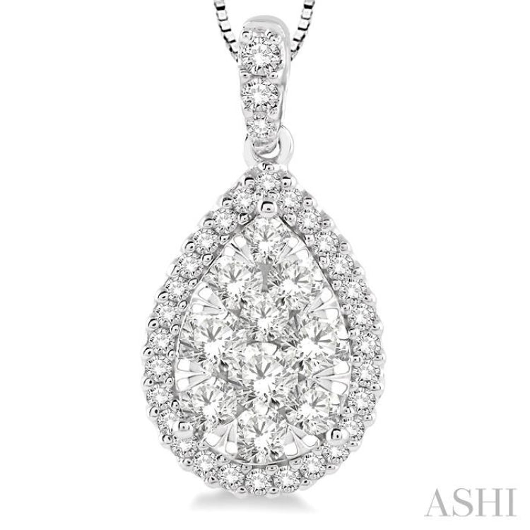 1 Ctw Pear Shape Diamond Lovebright Pendant in 14K White Gold with Chain