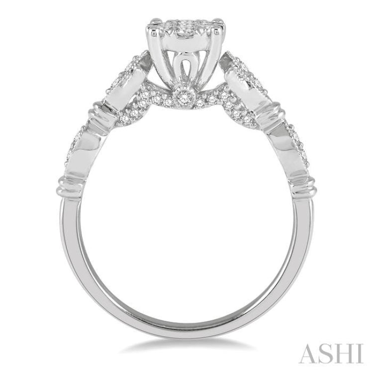 1/2 Ctw Marquise Shank Circular Mount Lovebright Round Cut Diamond Ring in 14K White Gold