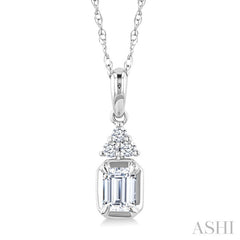 1/4 Ctw Emerald and Round Cut Diamond Fashion Pendant With Chain in 14K White Gold