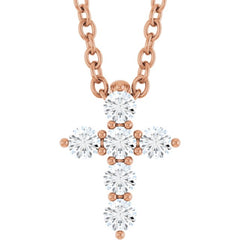 14K Rose Gold 1/6 CTW Natural Diamond Cross 16-18" Necklace