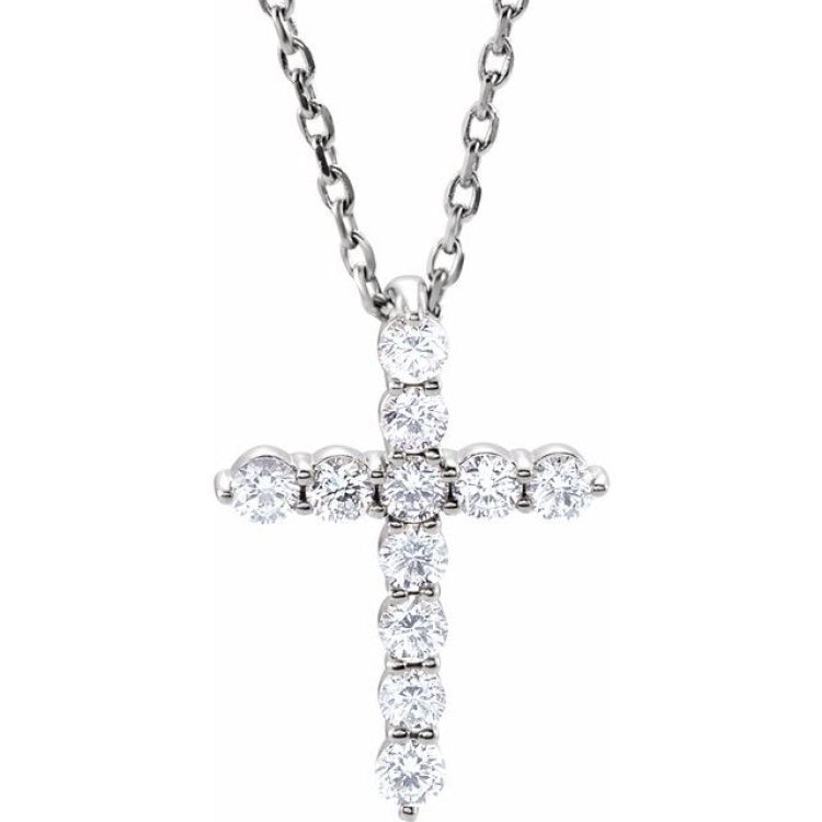 14K White Gold 1/4 CTW Natural Diamond Cross 16-18" Necklace