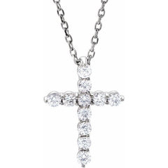 14K White Gold 1/4 CTW Natural Diamond Cross 16-18" Necklace