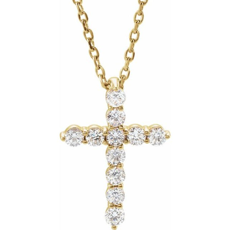 14K Yellow Gold 1/4 CTW Natural Diamond Cross 16-18" Necklace