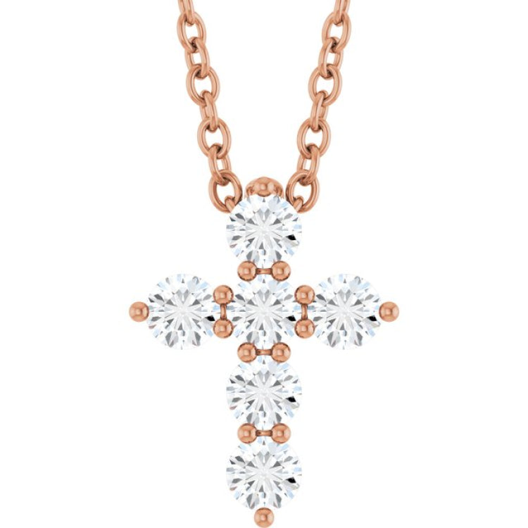 14K Rose Gold 1/4 CTW Natural Diamond Cross 16-18" Necklace