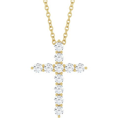 14K Yellow Gold 3/8 CTW Natural Diamond Cross 16-18" Necklace