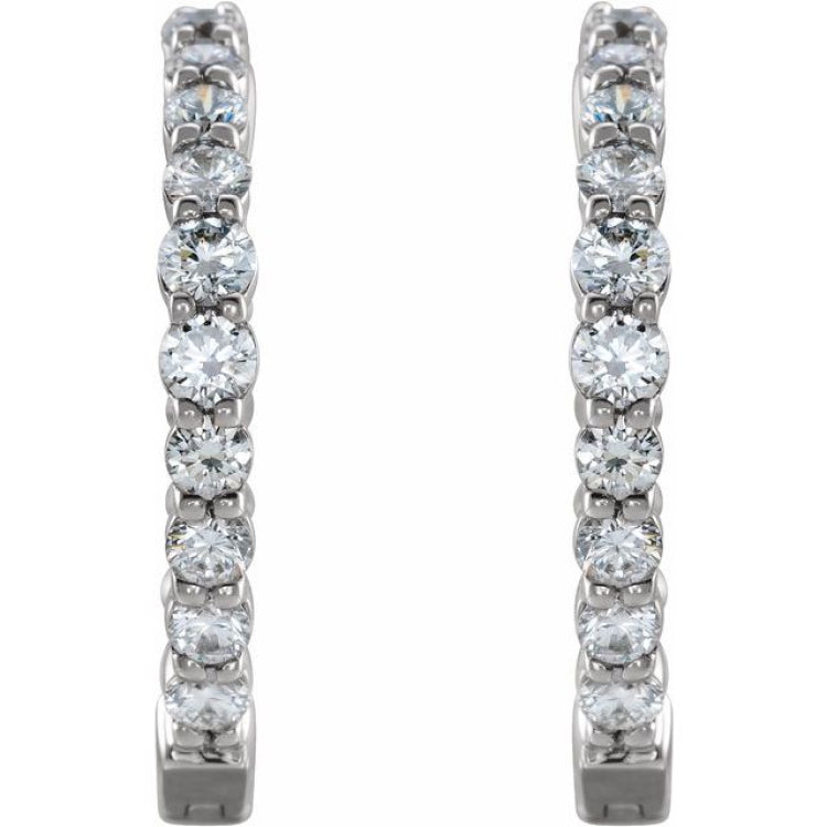 14K White Gold 1 CTW Lab-Grown Diamond Inside-Outside Hinged 19.3 mm Hoop Earrings