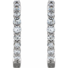 14K White Gold 1 CTW Lab-Grown Diamond Inside-Outside Hinged 19.3 mm Hoop Earrings
