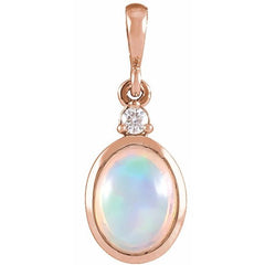 14K Rose Gold 6x4 mm Natural Ethiopian Opal & .015 CT Natural Diamond Pendant