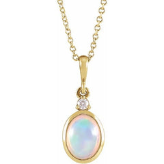 14K Yellow Gold 8x6 mm Natural Ethiopian Opal & .03 CT Natural Diamond 16-18" Necklace